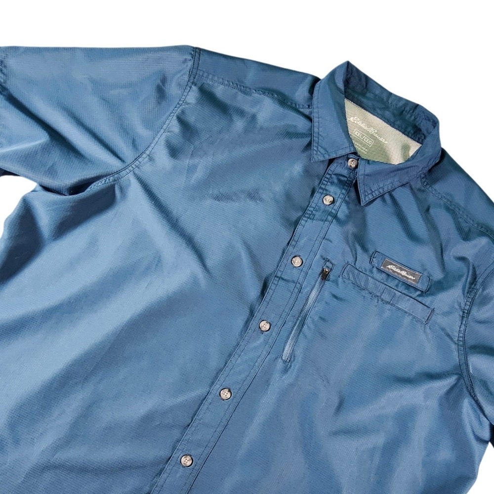 Eddie Bauer Shirt Mens XXL Blue Ripstop Short Sleeve‎ Hiking Fishing EMT4970S